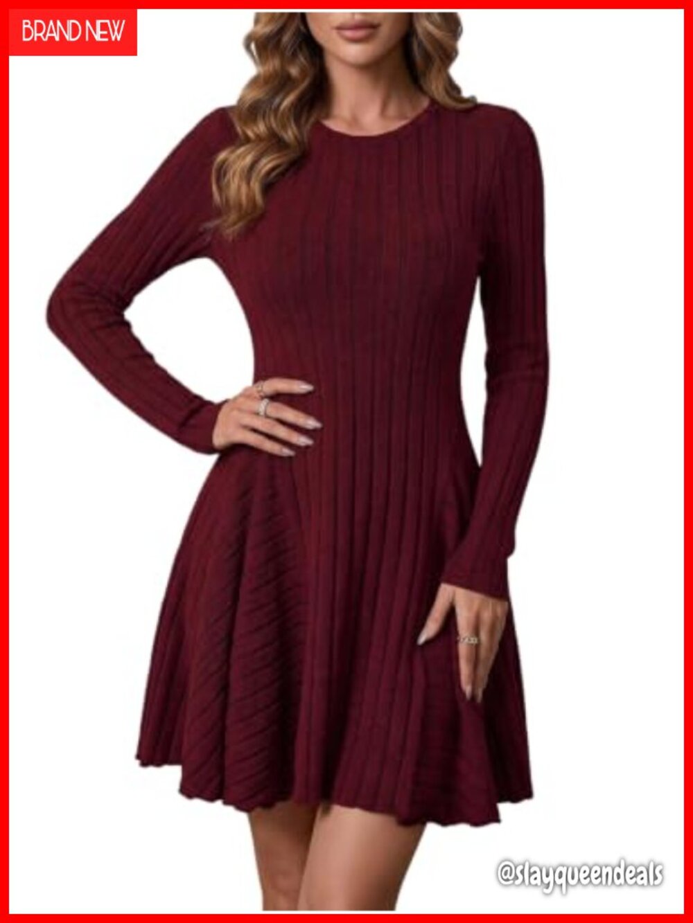 Milumia Long Sleeve Rib Knit Sweater Dress Crewneck Ruffle A Line Casual Fall